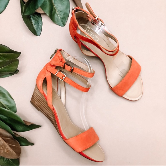 Franco Sarto Shoes - 🏷SOLD Franco Sarto NWOT Orange Suede Danissa Ankle Buckle Wedge Sandal 9.5